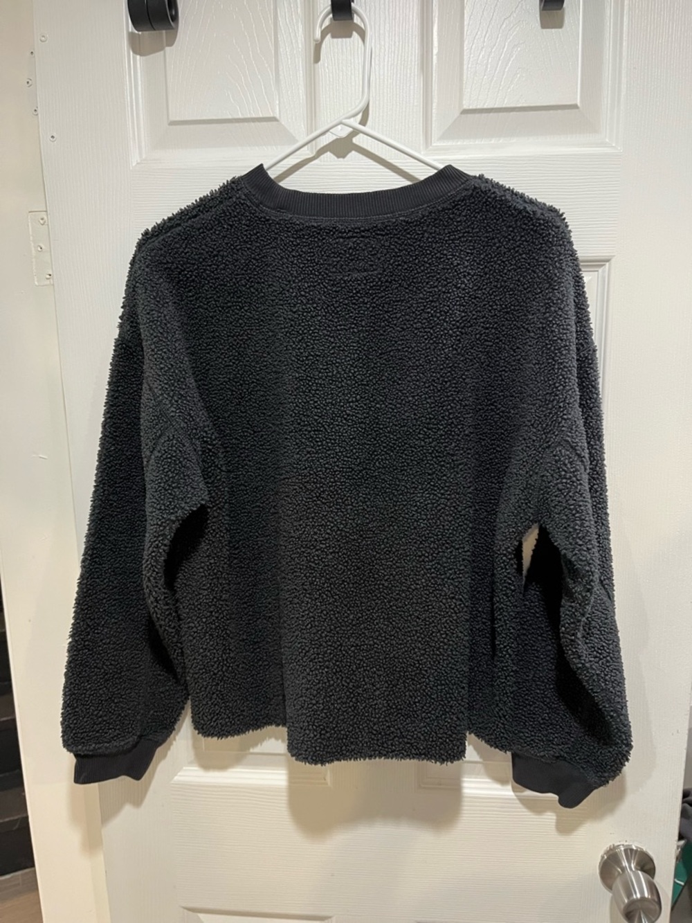 American Eagle Outfitters Off Black/Dark Grey Sherpa Crewneck Sweater - Picture 2 of 4